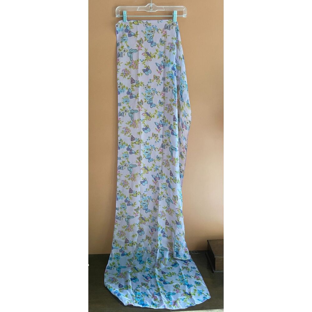 Sheer Butterfly Floral Scarf Blue Pink Green Cottagecore Garden Print Wrap 21x33